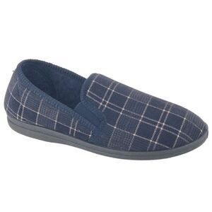 Sleepers Mens Dale Checked Velour Slippers / Navy